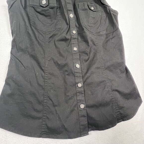 Express Design Studio Black XS Button Up Tank Top Collar Silver Buttons - Picture 4 of 10
